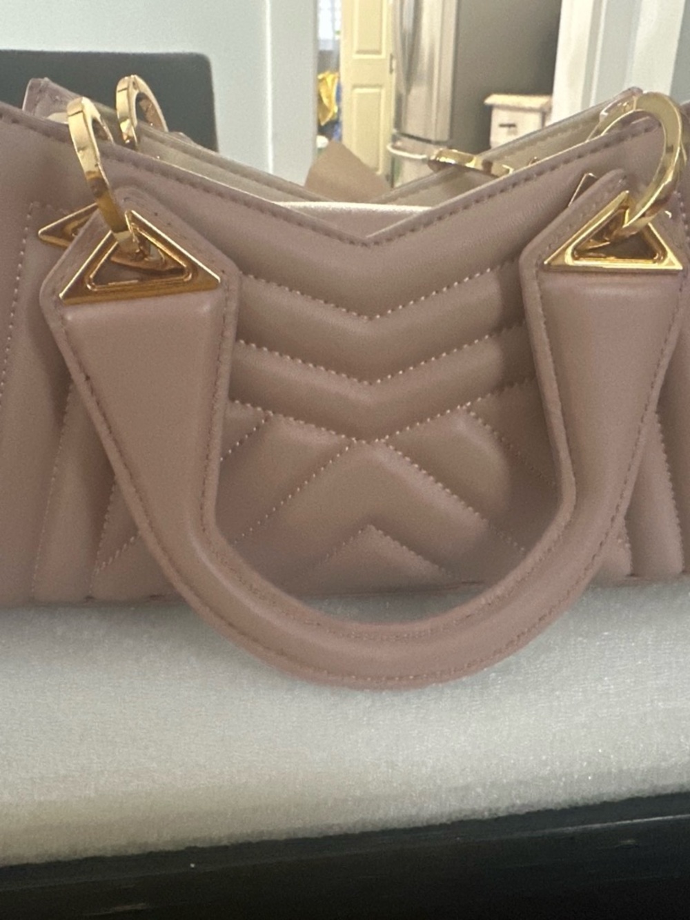 Mac Duggal Quilted Satchel in Blush with Gold Accents